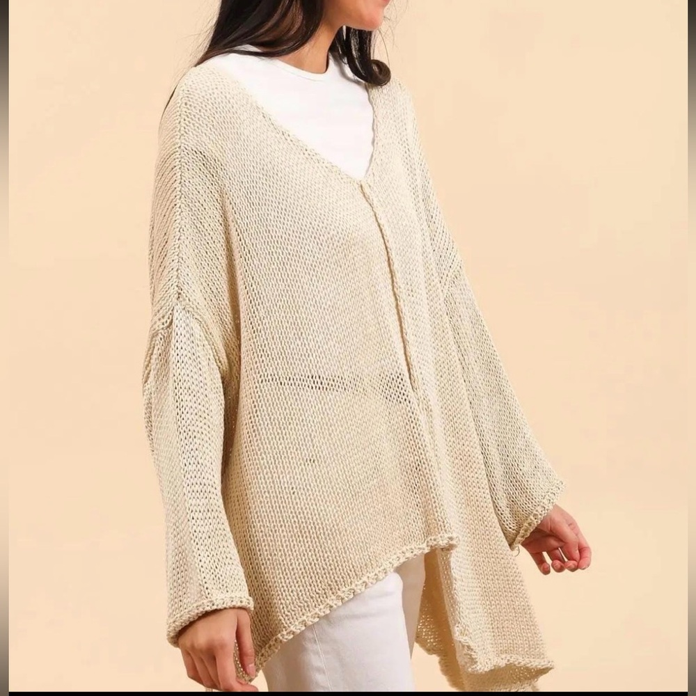 Asymmetrical Oat Knit Sweater | NWT | Soft Neutral Layering - Picture 7 of 9